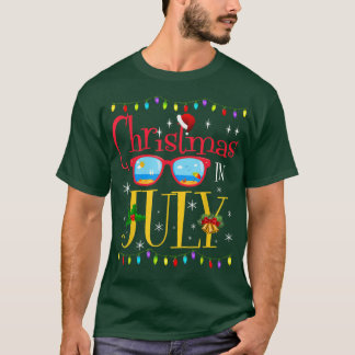 7月のクリスマスサンタハットサングラスサマーギフト Tシャツ