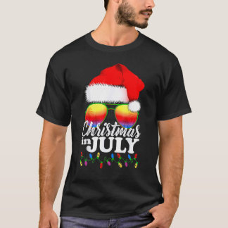 7月のクリスマスサンタハットサングラスサマーチェレ Tシャツ