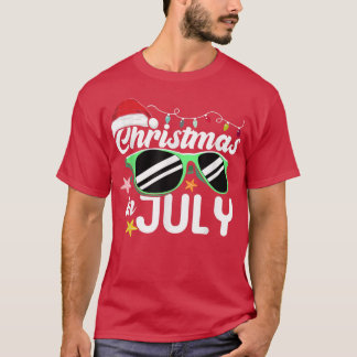 7月のクリスマスサンタハットサングラスビーチ夏 Tシャツ