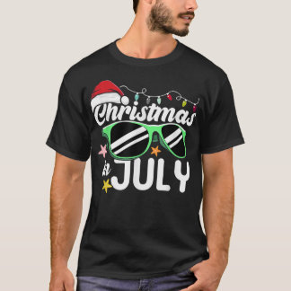 7月のクリスマスサンタハットサングラスビーチ夏 Tシャツ