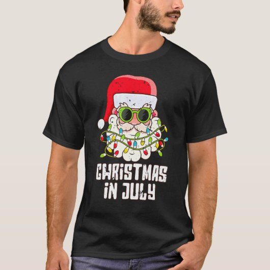 7月のクリスマスサンタハットサングラスビーチ夏 Tシャツ (正面)