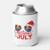 7月のクリスマスサンタハットサングラスビーチ 缶クーラー (缶正面)