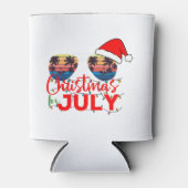 7月のクリスマスサンタハットサングラスビーチ 缶クーラー (正面)