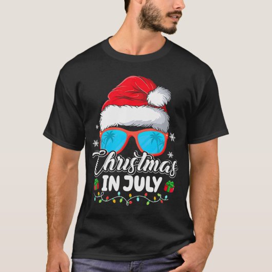 7月のクリスマスサンタハットサングラス夏 Tシャツ (正面)