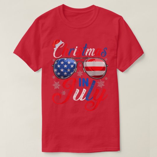 7月のクリスマスサンタハット米国国旗のサングラスサム Tシャツ (デザイン正面)