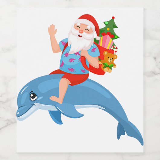 7月のクリスマスサンタハワイアンサマーサーフサーフィ ワインラベル (シングルラベル)