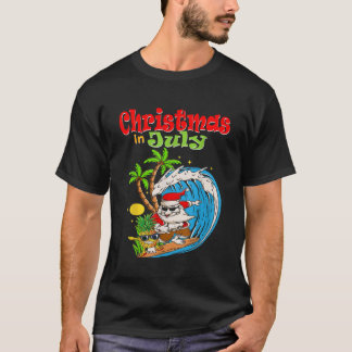 7月のクリスマスサンタハワイアンサマーサーフサーフィ Tシャツ
