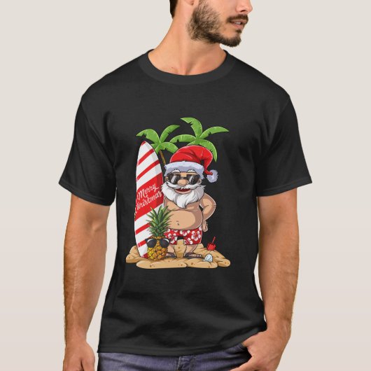 7月のクリスマスサンタハワイアンサーフィンギフトサム Tシャツ (正面)