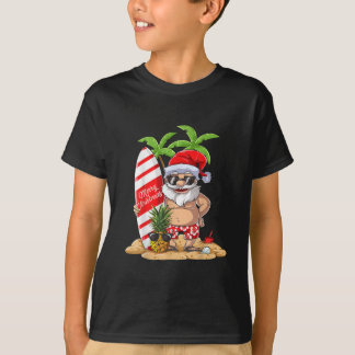 7月のクリスマスサンタハワイアンサーフィン Tシャツ