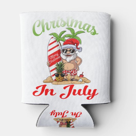 7月のクリスマスサンタハワイアンサーフィンTシャツ 缶クーラー (裏面)