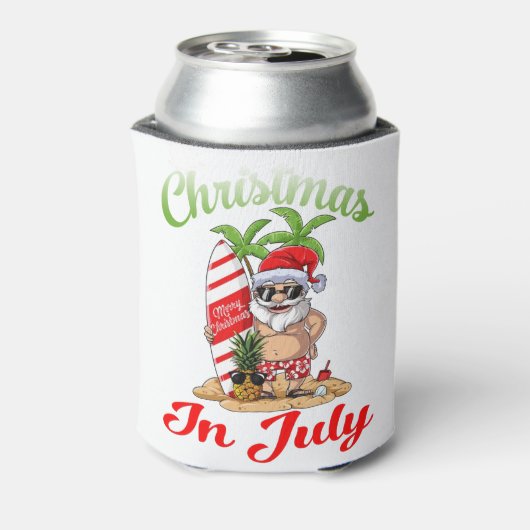 7月のクリスマスサンタハワイアンサーフィンTシャツ 缶クーラー (缶裏面)