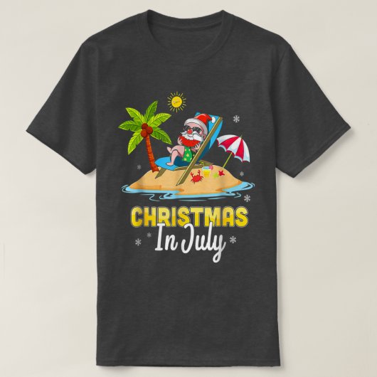 7月のクリスマスサンタハワイアンビーチサマーバカ Tシャツ (デザイン正面)