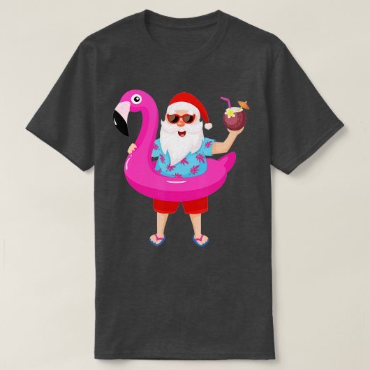 7月のクリスマスサンタハワイサングラスフラミンゴ Tシャツ (デザイン正面)