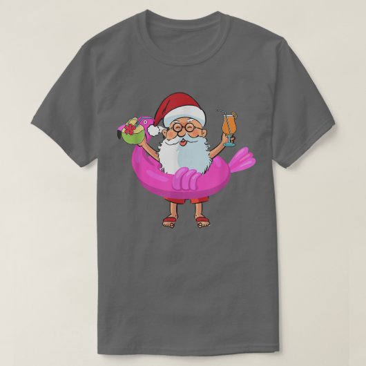7月のクリスマスサンタハワイサングラスフラミンゴ Tシャツ (デザイン正面)