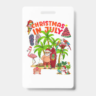 7月のクリスマスサンタビーチ夏のTシャツ バッジ