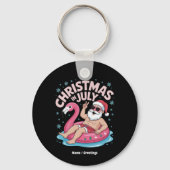 7月のクリスマスサンタフラミンゴおもしろい夏のクリスマス キーホルダー (正面)