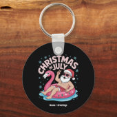 7月のクリスマスサンタフラミンゴおもしろい夏のクリスマス キーホルダー (正面)