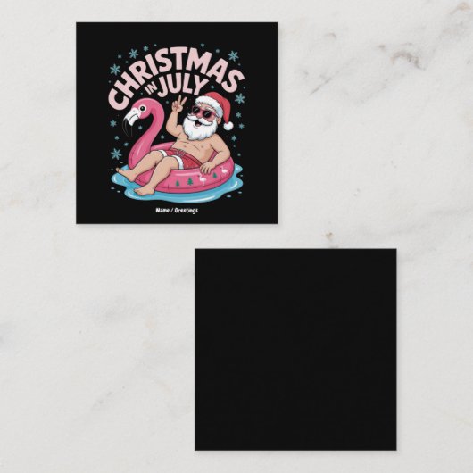 7月のクリスマスサンタフラミンゴおもしろい夏のクリスマス スクエア名刺 (正面/裏面)