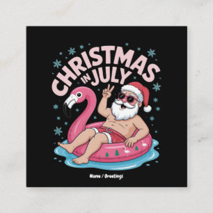 7月のクリスマスサンタフラミンゴおもしろい夏のクリスマス スクエア名刺