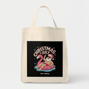 7月のクリスマスサンタフラミンゴおもしろい夏のクリスマス トートバッグ