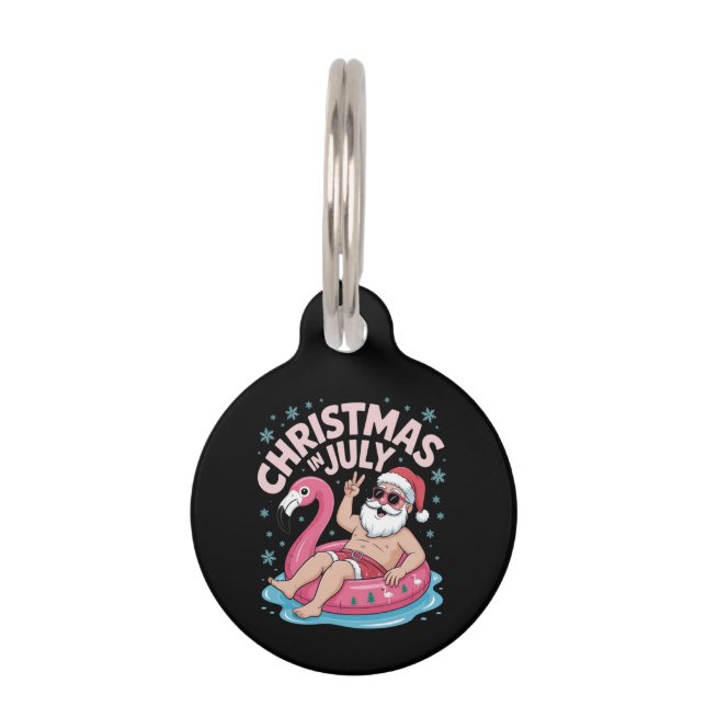 7月のクリスマスサンタフラミンゴおもしろい夏のクリスマス ペット　ネームタグ (正面)
