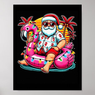 7月のクリスマスサンタフラミンゴフロート夏のクリスマス ポスター