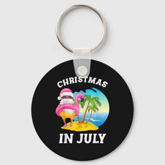 7月のクリスマスサンタフラミンゴプール夏 キーホルダー (正面)
