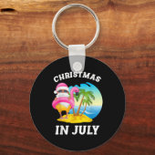 7月のクリスマスサンタフラミンゴプール夏 キーホルダー (正面)