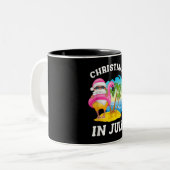 7月のクリスマスサンタフラミンゴプール夏 ツートーンマグカップ (正面左)