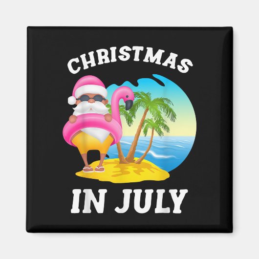 7月のクリスマスサンタフラミンゴプール夏 マグネット (正面)