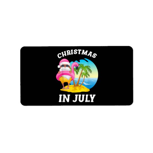 7月のクリスマスサンタフラミンゴプール夏 ラベル (正面)