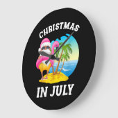 7月のクリスマスサンタフラミンゴプール夏 ラージ壁時計 (傾斜)