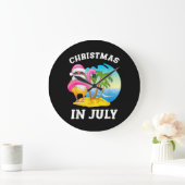 7月のクリスマスサンタフラミンゴプール夏 ラージ壁時計 (ホーム)