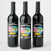 7月のクリスマスサンタフラミンゴプール夏 ワインラベル (ボトル)