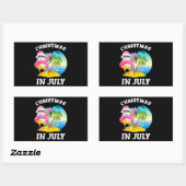 7月のクリスマスサンタフラミンゴプール夏 長方形シール (シート)