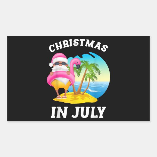 7月のクリスマスサンタフラミンゴプール夏 長方形シール (正面)
