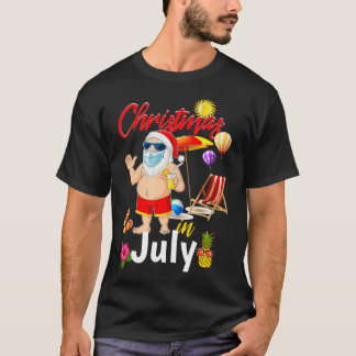 7月のクリスマスサンタマスクハワイアンサマービーチ Tシャツ