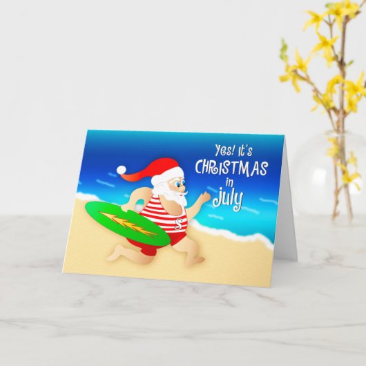 7月のクリスマスサンタヴィンテージ水着サーフィン カード (黄色い花)