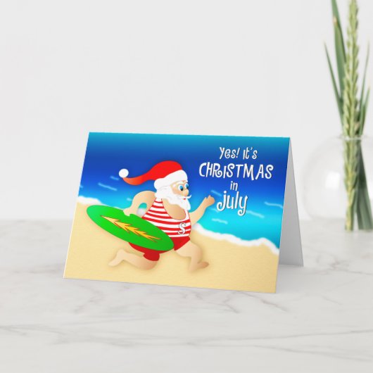 7月のクリスマスサンタヴィンテージ水着サーフィン カード (正面)