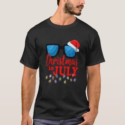 7月のクリスマスサンタ帽子Xmasサングラス Tシャツ (正面)