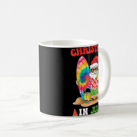 7月のクリスマスサンタ絞り染めサマーサーフサーフィン コーヒーマグカップ (正面右)