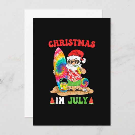 7月のクリスマスサンタ絞り染めサマーサーフサーフィン 招待状 (正面/裏面)