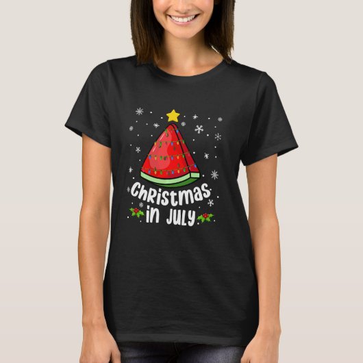 7月のクリスマススイカおもしろいサマービーチXm Tシャツ (正面)