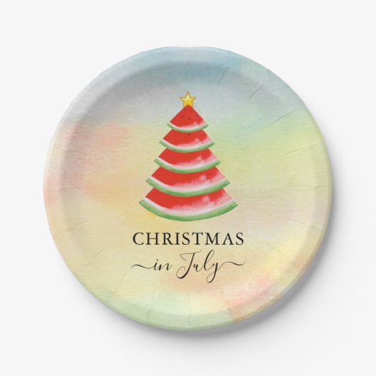 7月のクリスマススイカのクリスマスクリスマスツリー ペーパープレート (正面)