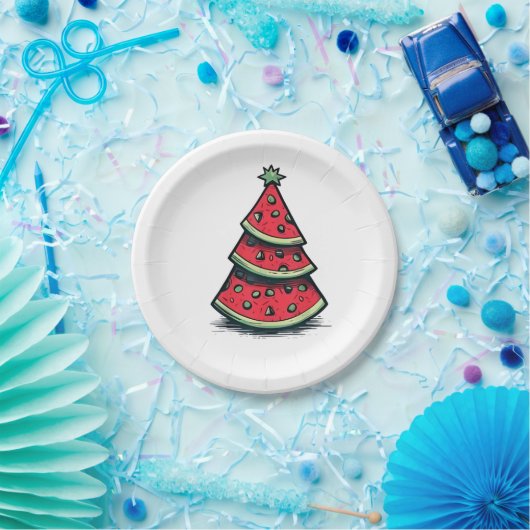 7月のクリスマススイカのクリスマスクリスマスツリー ペーパープレート (パーティー)