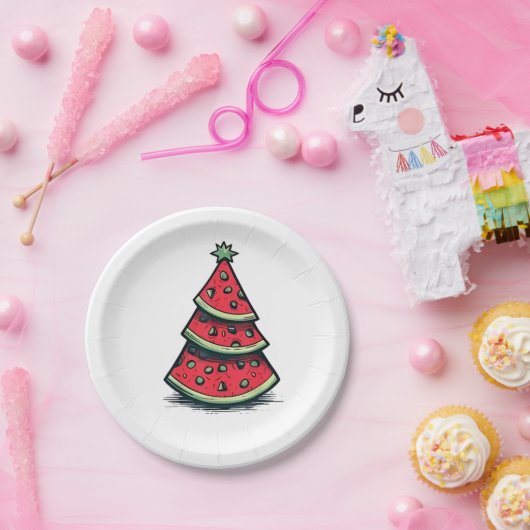 7月のクリスマススイカのクリスマスクリスマスツリー ペーパープレート (パーティー)