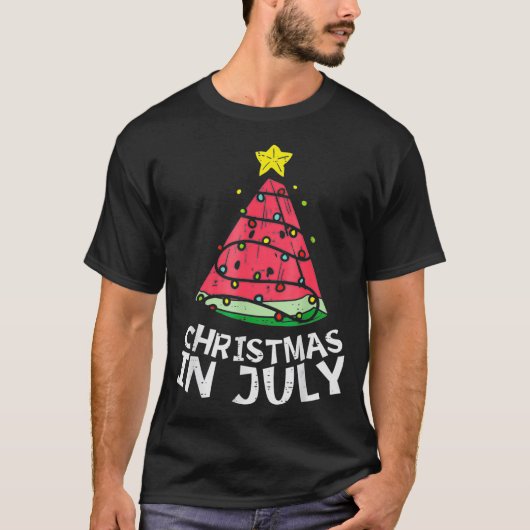 7月のクリスマススイカのクリスマスツリー夏の木 Tシャツ (正面)