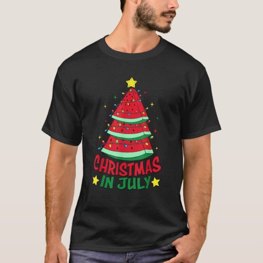 7月のクリスマススイカのクリスマスツリー夏の男性 Tシャツ (正面)