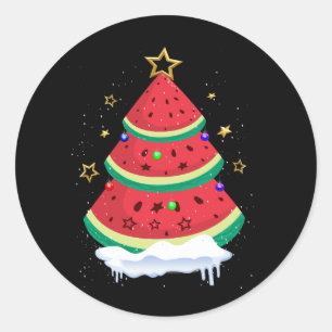 7月のクリスマススイカのクリスマスツリー夏 ラウンドシール
