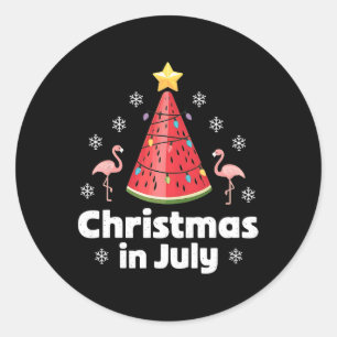7月のクリスマススイカの木のフラミンゴXおもしろい ラウンドシール
